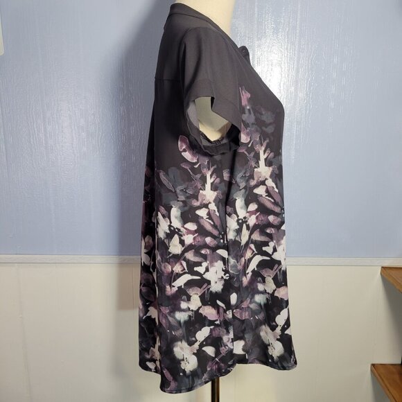 Simply Vera Small Black Pink Floral Hidden Button Dressy Shortsleeve Blouse - Picture 5 of 10